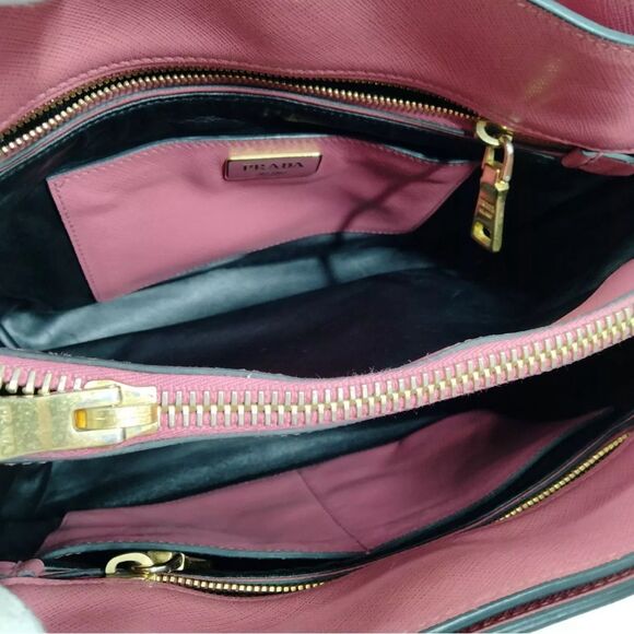 100% Auth Prada Pink Tamaris Triple Pocket Saffiano Soft Leather 2way Tote Bag - Picture 8 of 9